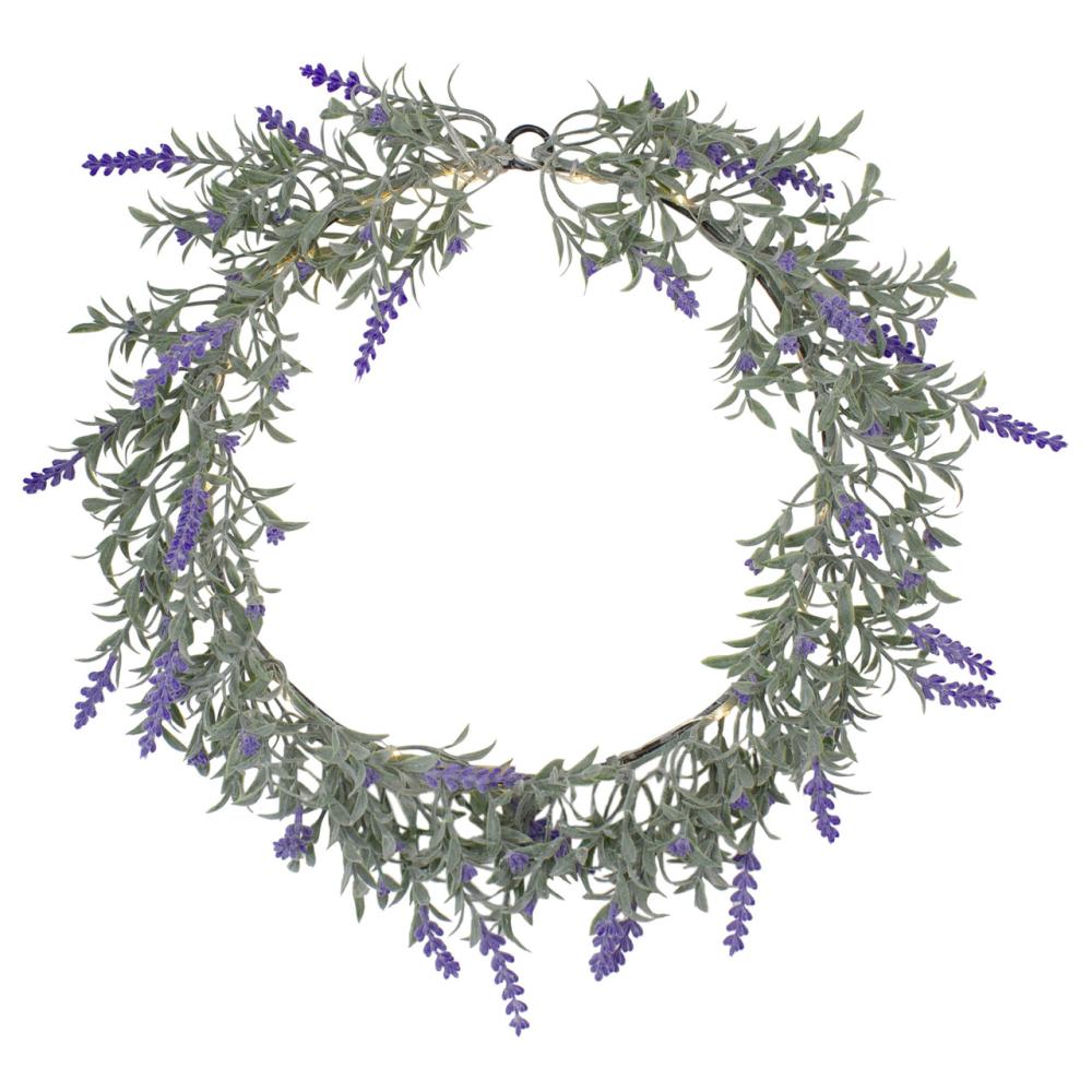 Specialty Wreaths | Pre-Lit Battery Operated Purple Lavender Spring Wreath- 16" – White LED Lights Specialty Wreaths Pre-Lit Wreaths