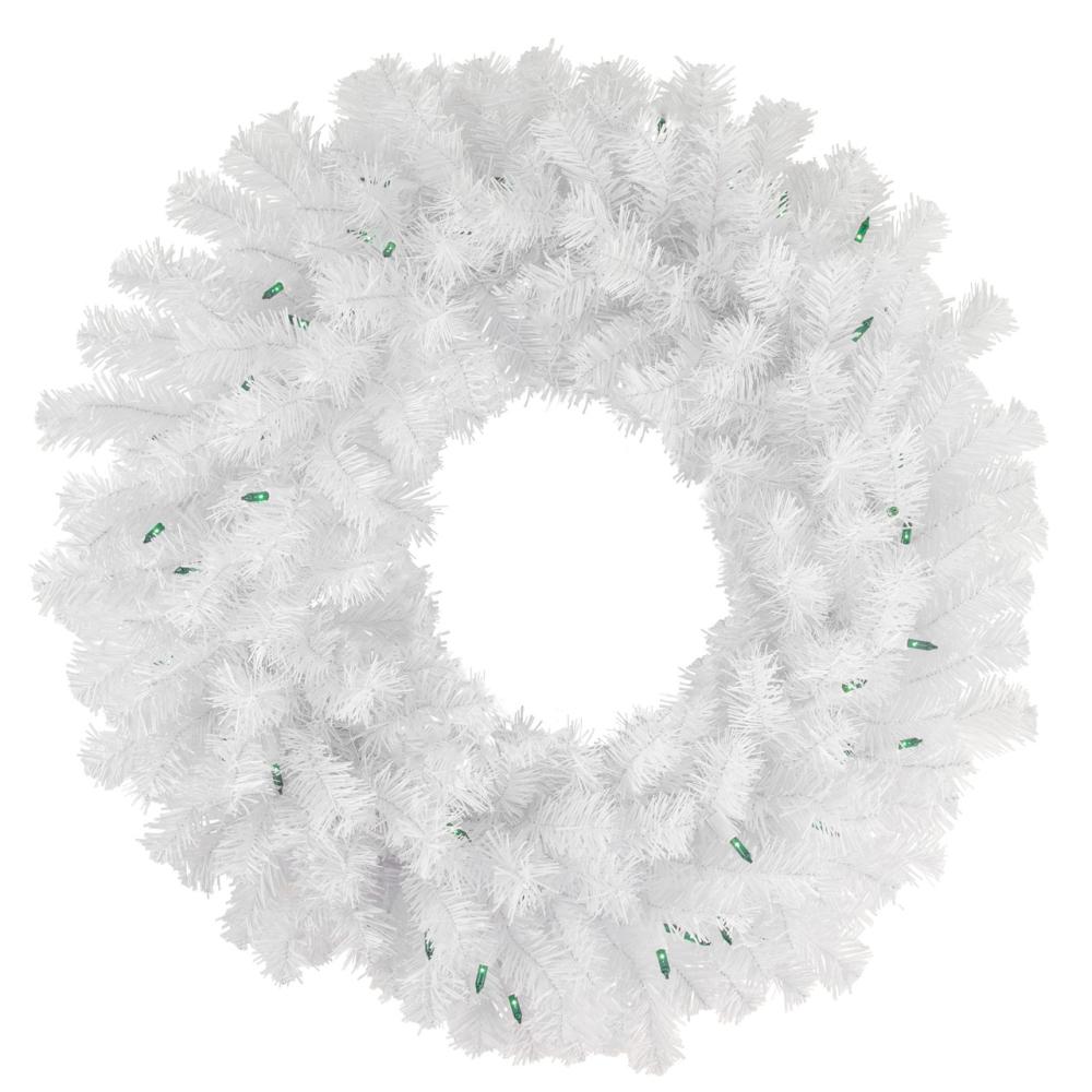 Specialty Wreaths | Pre-Lit Geneva White Spruce Artificial Christmas Wreath, 24-Inch, Green Lights Pre-Lit Wreaths Pre-Lit Wreaths