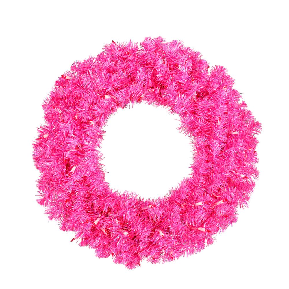 Specialty Wreaths | Pre-Lit Sparkling Pink Wide Cut Artificial Christmas Wreath – 30-Inch, Pink Lights Pre-Lit Wreaths Pre-Lit Wreaths