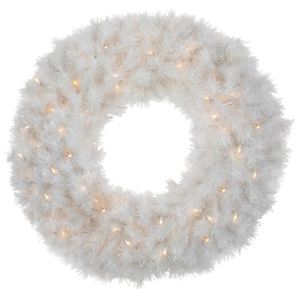 Specialty Wreaths | Pre-Lit White Alaskan Pine Artificial Christmas Wreath, 36-Inch, Warm White LED Lights Pre-Lit Wreaths Pre-Lit Wreaths