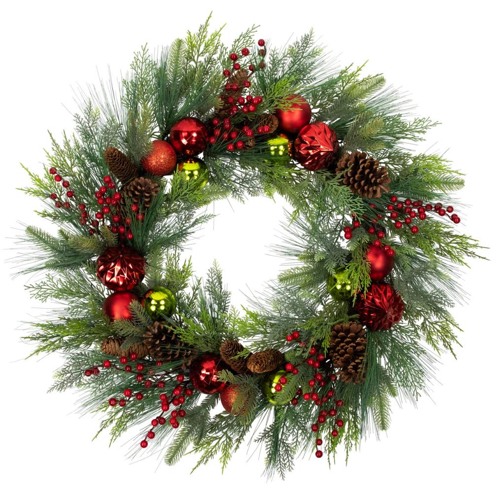 Specialty Wreaths | Real Touch™ Berries, Pinecones and Ornaments Artificial Christmas Wreath – 36" – Unlit Specialty Wreaths Specialty Wreaths