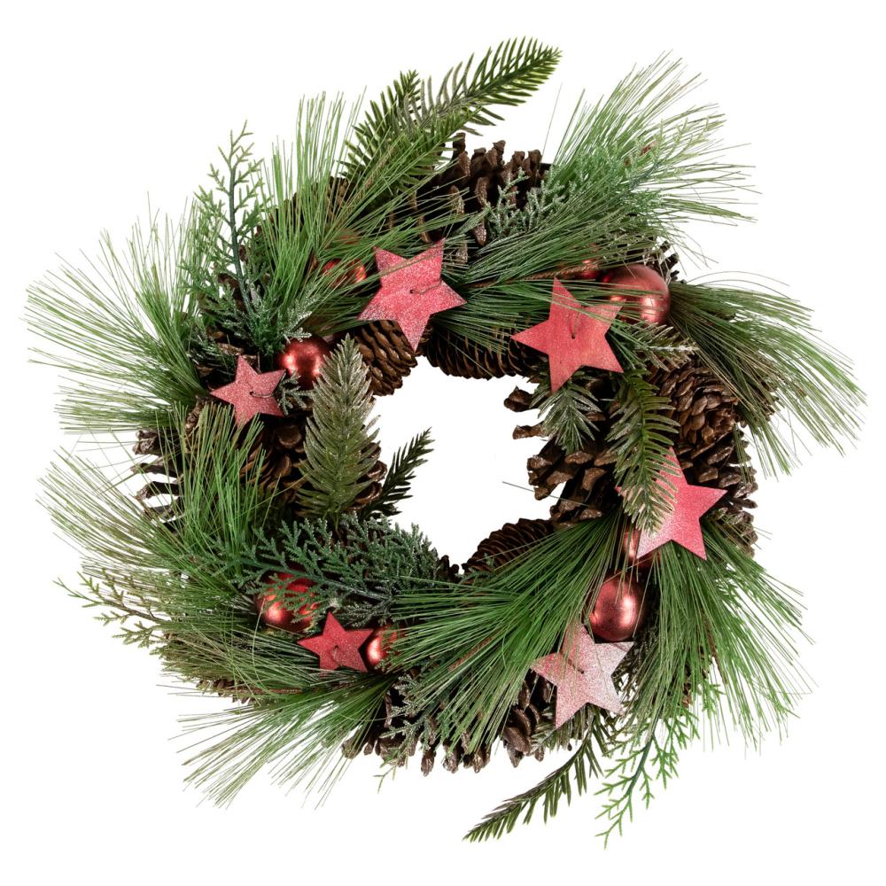 Specialty Wreaths | Real Touch™️ Pine and Pinecone Artificial Christmas Wreath with Stars- 13.5" – Unlit Specialty Wreaths Specialty Wreaths