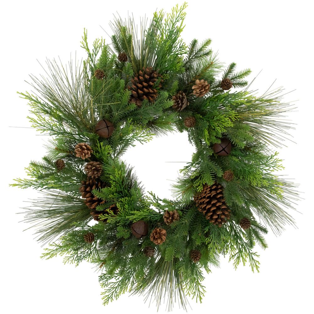 Specialty Wreaths | Real Touch™️ Pinecones and Jingle Bells Artificial Christmas Wreath – 26" – Unlit Specialty Wreaths Specialty Wreaths