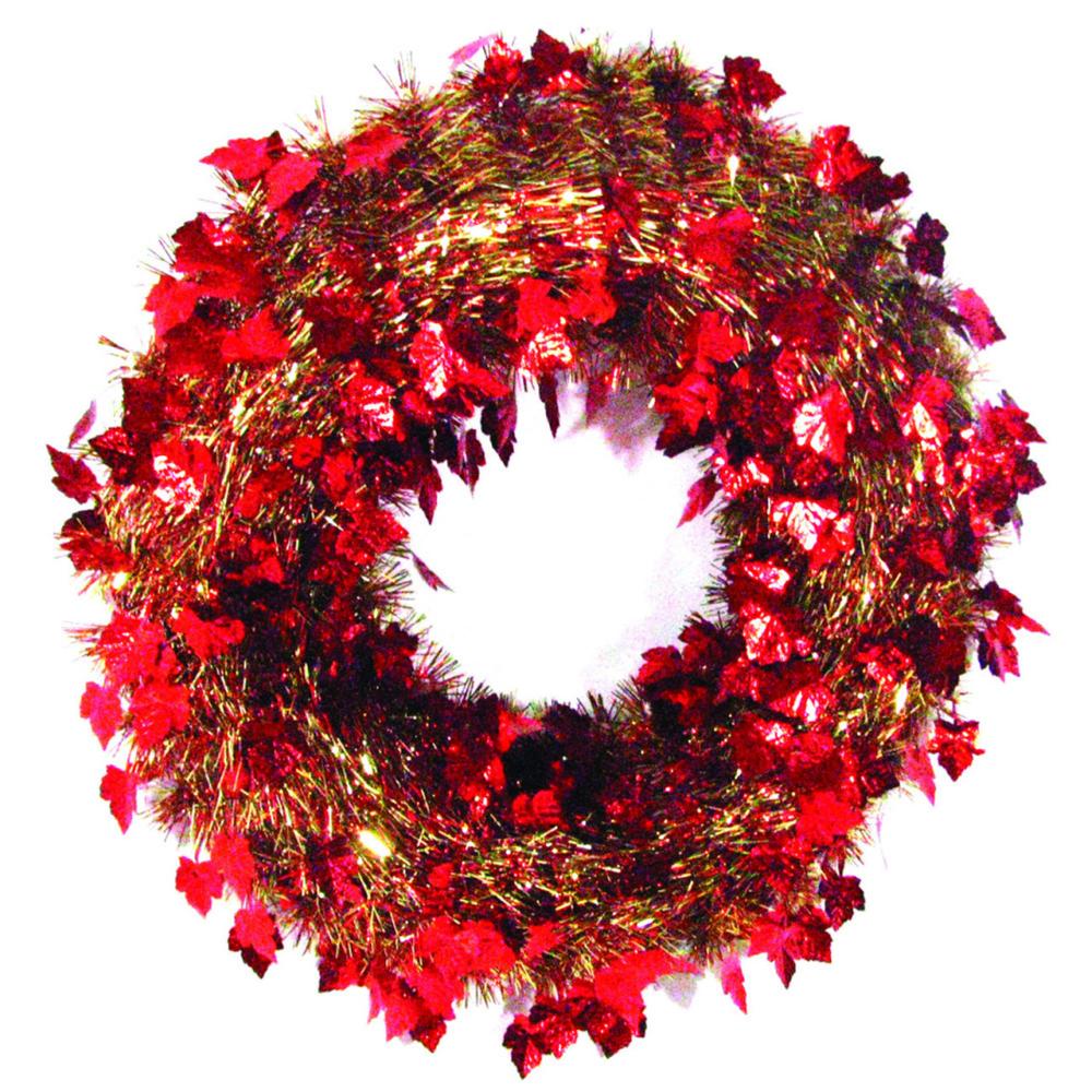 Specialty Wreaths | Red and Gold Leaf Artificial Thanksgiving Tinsel Wreath, 24-Inch Specialty Wreaths Specialty Wreaths