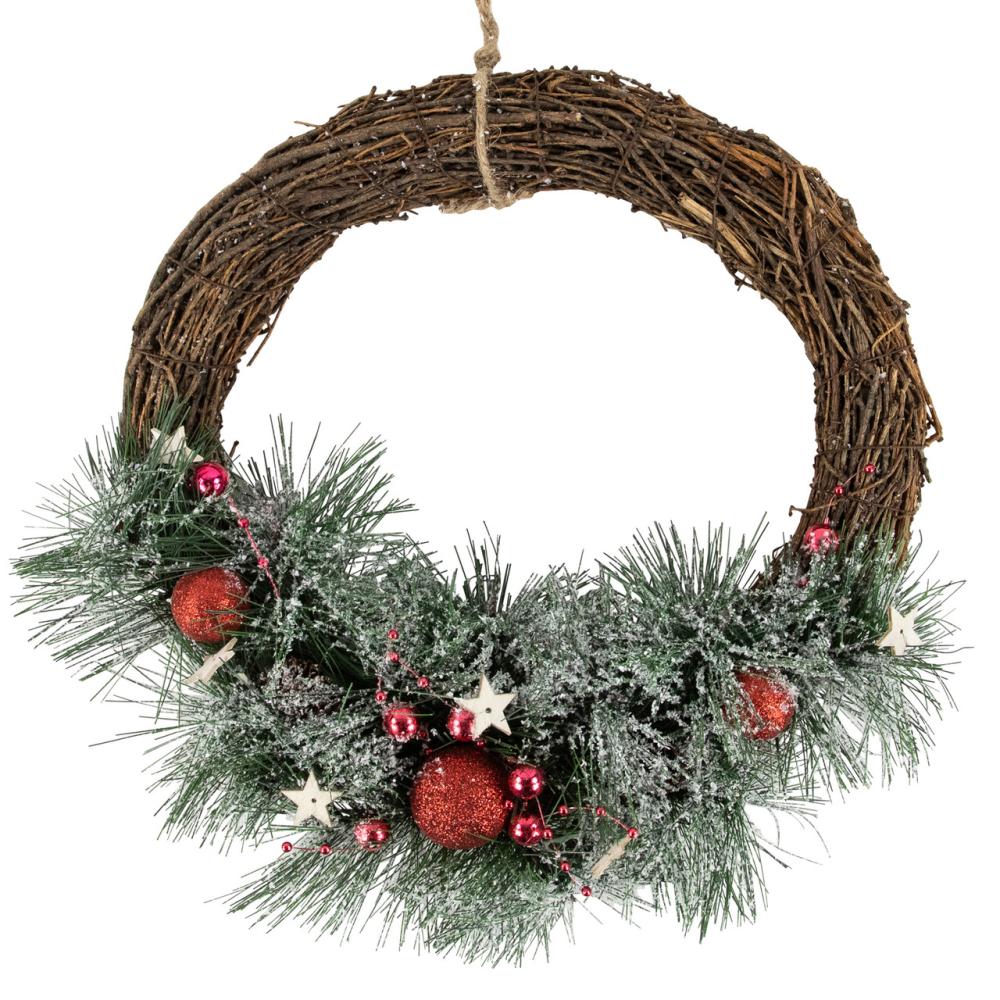 Specialty Wreaths | Red Ornaments, Pine Needle and Stars Frosted Christmas Wreath, 13.75-Inch Specialty Wreaths Specialty Wreaths