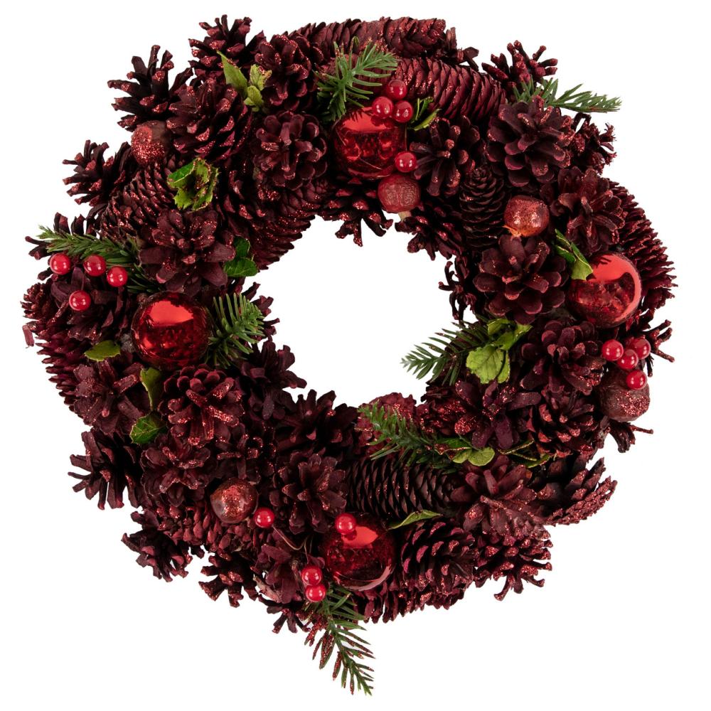 Specialty Wreaths | Red Pinecone, Berry and Ornament Christmas Wreath, 13.5-Inch, Unlit Specialty Wreaths Specialty Wreaths