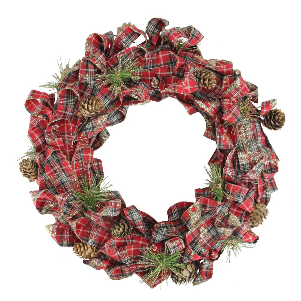 Specialty Wreaths | Red Plaid Bows and Pine Cones Artificial Christmas Wreath, 14.25-Inch, Unlit Specialty Wreaths Specialty Wreaths