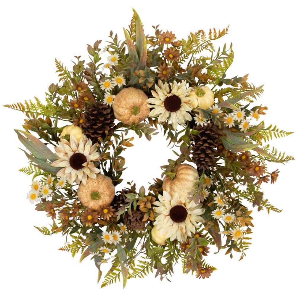 Specialty Wreaths | Sunflowers and Pumpkins Artificial Fall Harvest Wreath – 28" – Unlit Specialty Wreaths Specialty Wreaths