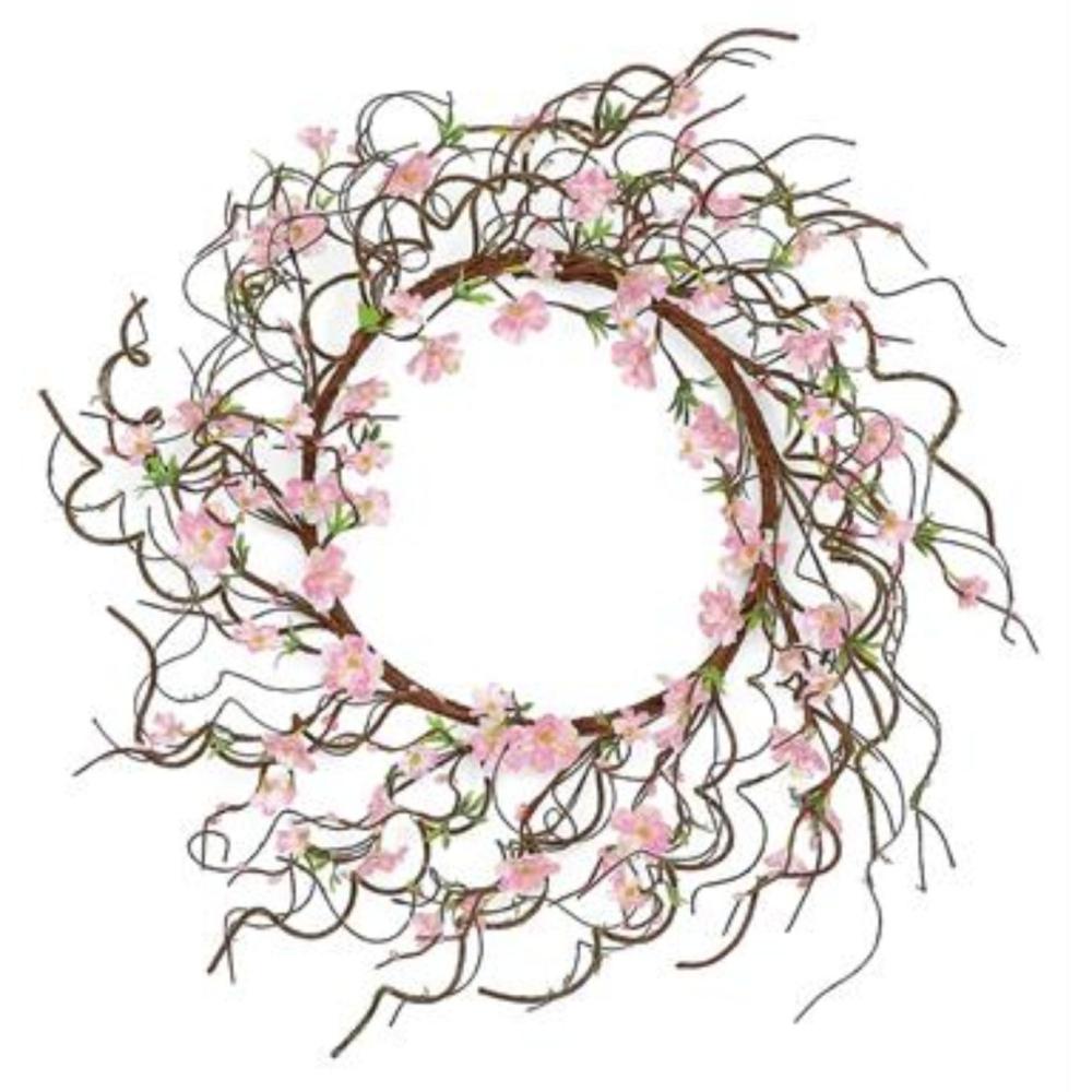 Specialty Wreaths | Twiggy Cherry Blossoms Artificial Spring Wreath, Pink and Brown 24-Inch Specialty Wreaths Specialty Wreaths