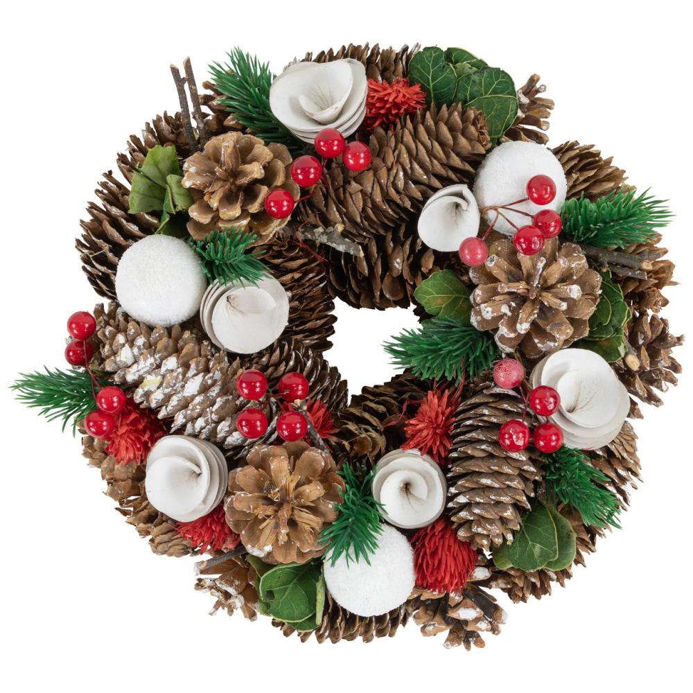 Specialty Wreaths | White Wooden Rose, Pine Cone and Berry Artificial Christmas Wreath, 10-Inch, Unlit Specialty Wreaths Specialty Wreaths