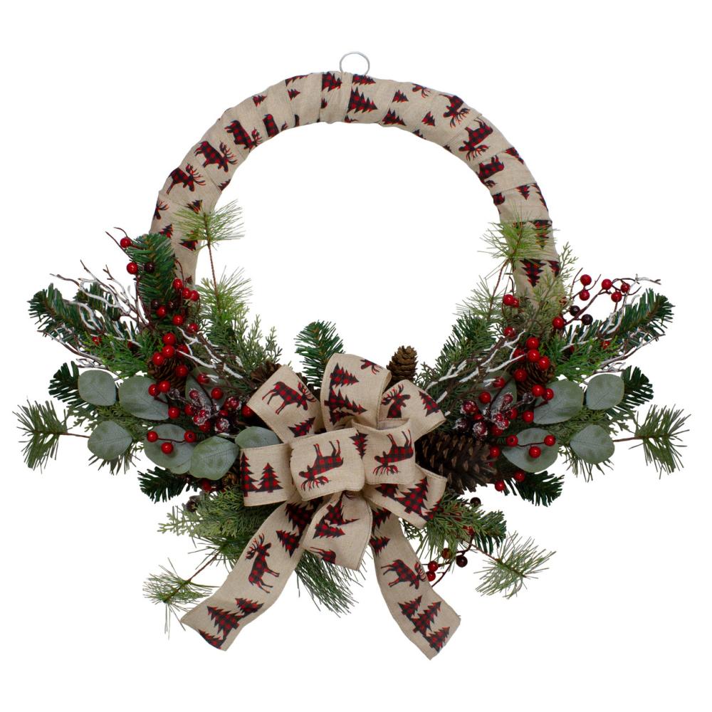 Specialty Wreaths | Winter Foliage and Berries Artificial Burlap Christmas Wreath – 24" – Unlit Specialty Wreaths Specialty Wreaths