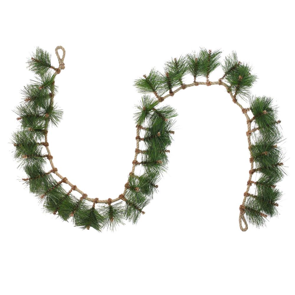 Traditional Pine Garland | 6′ x 5" Long Needle Pine and Rope Rustic Artificial Christmas Garland – Unlit Garland Specialty Garland