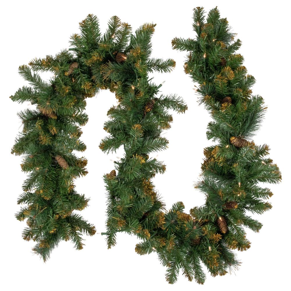 Traditional Pine Garland | 9′ x 10" Pre-Lit Yorkville Pine Artificial Christmas Garland – Clear Lights Garland Pre-Lit Garland