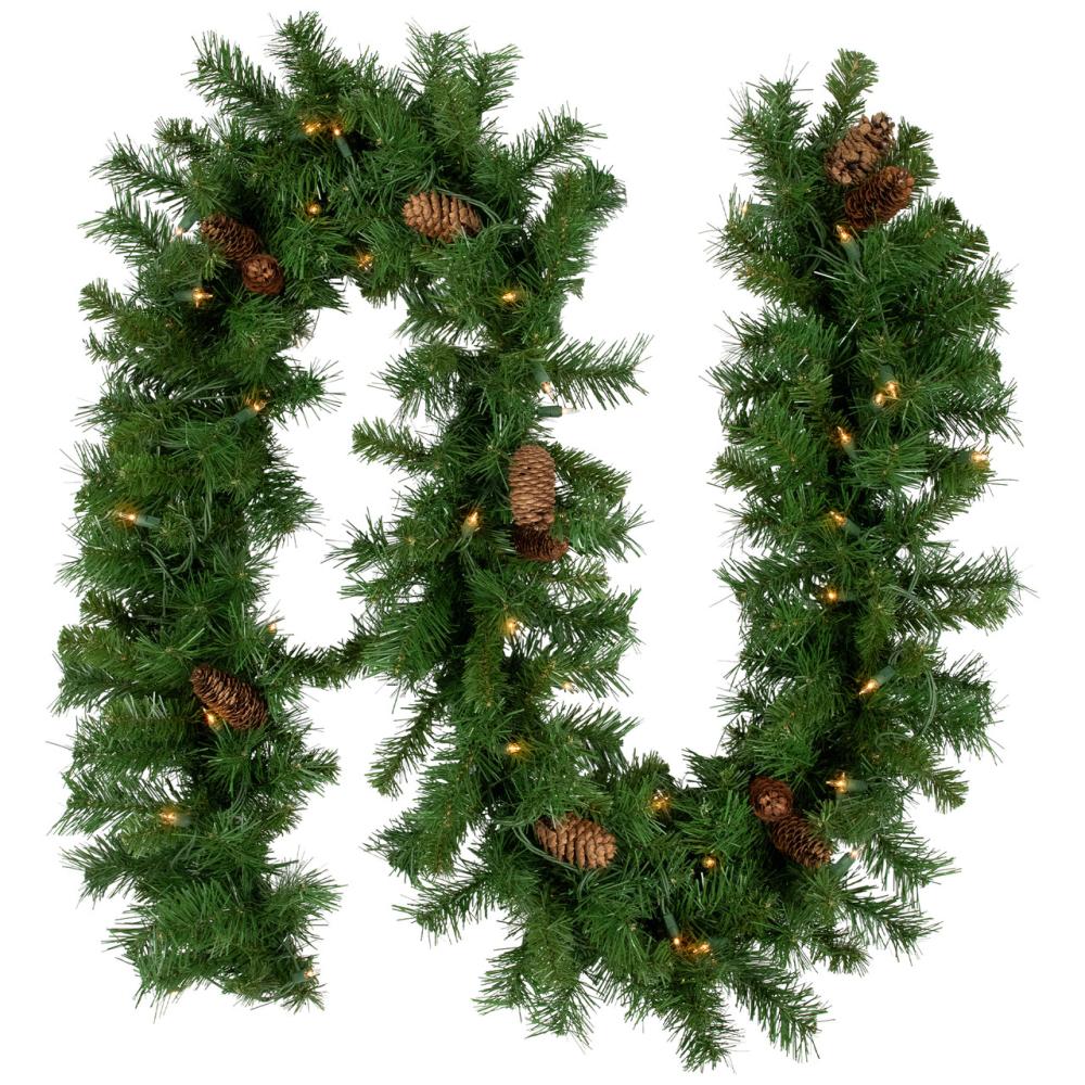 Traditional Pine Garland | 9′ x 12" Pre-Lit Dakota Red Pine Artificial Christmas Garland – Clear AlwaysLit Lights Garland Pre-Lit Garland