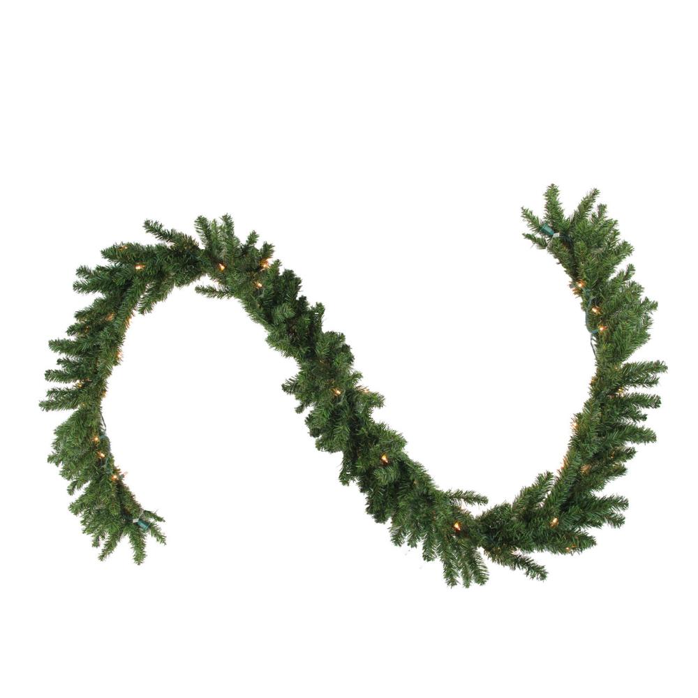 Traditional Pine Garland | 9′ x 14" Pre-Lit Canadian Pine Artificial Christmas Garland, Clear Lights Garland Pre-Lit Garland