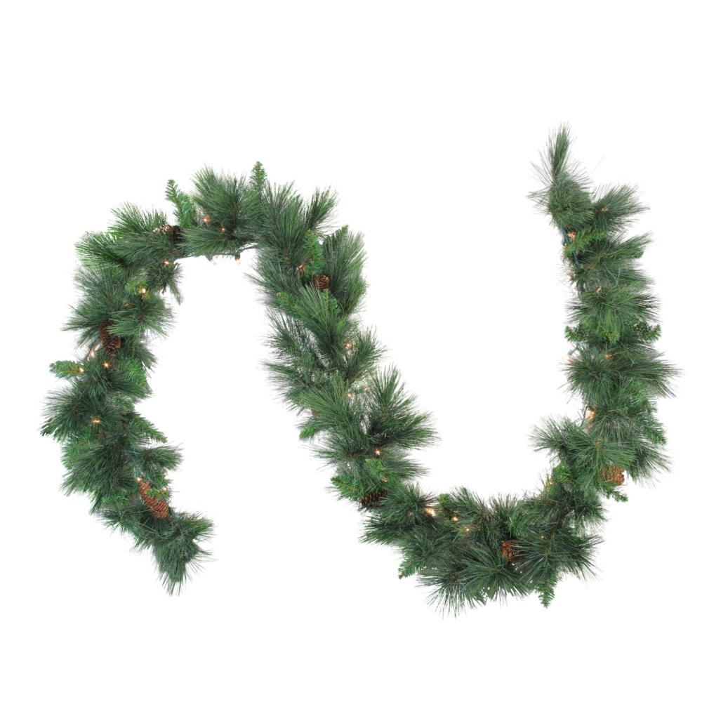 Traditional Pine Garland | 9′ x 14" Pre-Lit White Valley Pine Artificial Christmas Garland – Clear Lights Garland Pre-Lit Garland