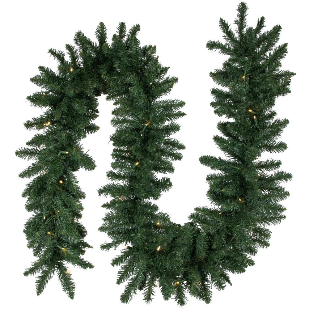 Traditional Pine Garland | Pre-Lit Commercial Buffalo Fir Christmas Garland – 50′ x 12" – Warm White LED Lights Garland Pre-Lit Garland