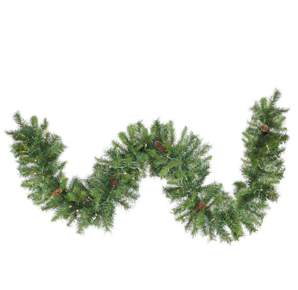 Traditional Pine Garland | Pre-Lit Dakota Pine Artificial Christmas Garland – 50′ x 12" – Warm White LED Lights Garland Pre-Lit Garland