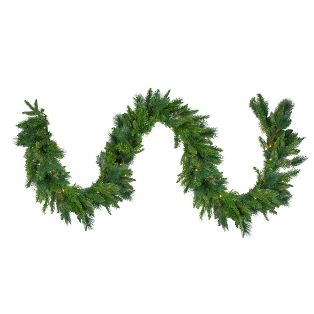 Traditional Pine Garland | Real Touch™️ Pre-Lit Mixed Rosemary Pine Artificial Christmas Garland – 9′ x 14" – Warm White LED Lights Garland Pre-Lit Garland