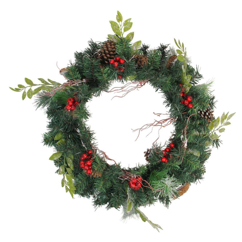 Traditional Pine Wreaths | 24" Frosted Pinecone and Berry Artificial Christmas Wreath – Unlit Frosted, Flocked, Iced Wreaths Frosted, Flocked, Iced Wreaths