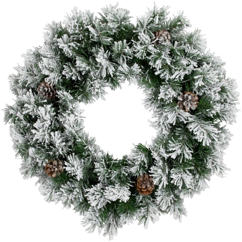 Traditional Pine Wreaths | 24" Snowy Flocked Angel Pine with Pine Cones Artificial Christmas Wreath – Unlit Frosted, Flocked, Iced Wreaths Frosted, Flocked, Iced Wreaths