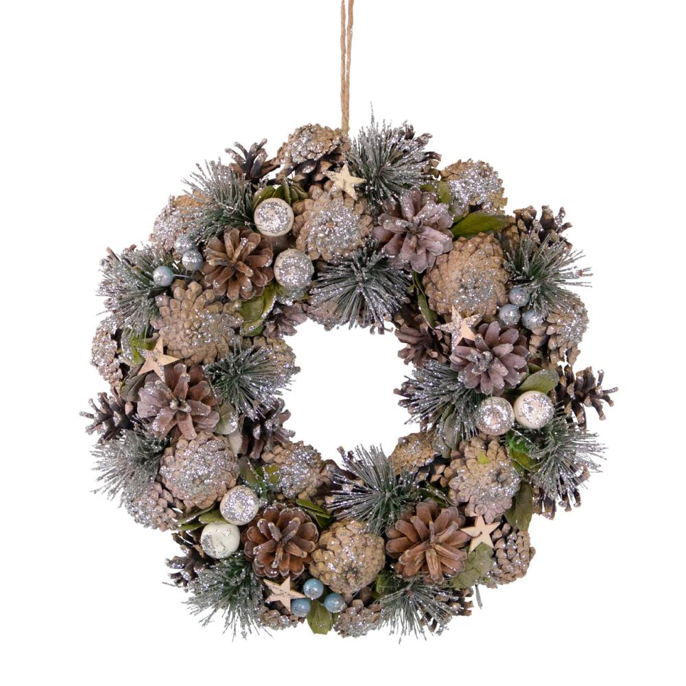 Traditional Pine Wreaths | Pastel Pink Pine Cones and Stars Glittered Artificial Christmas Wreath, 13-Inch, Unlit Specialty Wreaths Specialty Wreaths