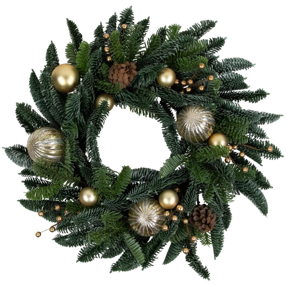 Traditional Pine Wreaths | Pine with Gold Ball Ornaments and Pine Cones Artificial Christmas Wreath, 22-Inch, Unlit Specialty Wreaths Specialty Wreaths