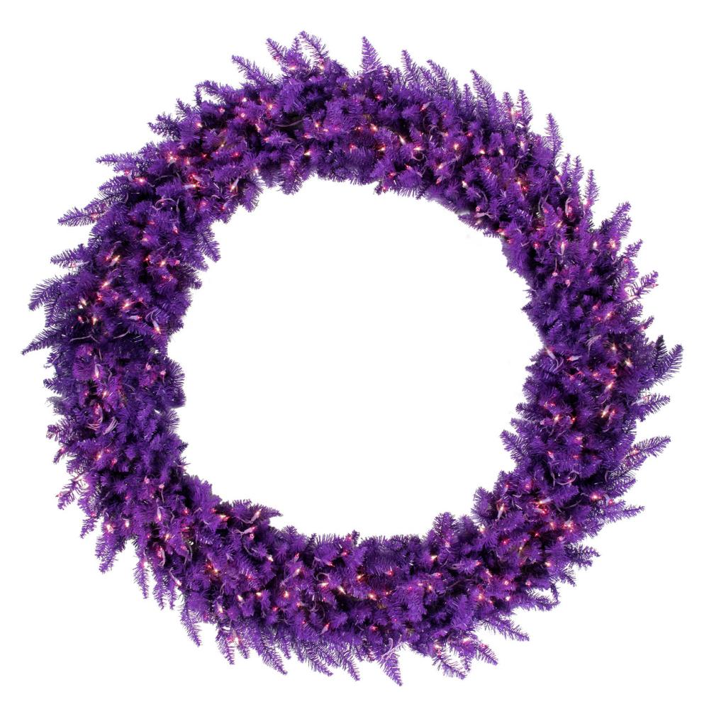 Traditional Pine Wreaths | Pre-Lit Ashley Spruce Christmas Wreath – 60-Inch, Clear and Purple Lights Pre-Lit Wreaths Pre-Lit Wreaths