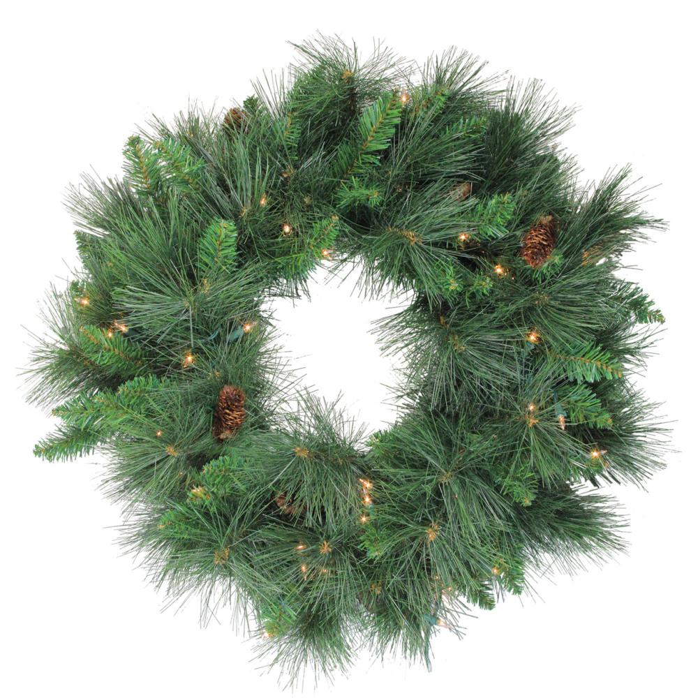 Traditional Pine Wreaths | Pre-Lit White Valley Pine Artificial Christmas Wreath, 24-Inch, Clear Lights Pre-Lit Wreaths Pre-Lit Wreaths