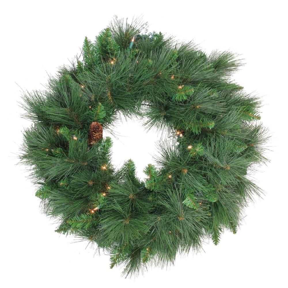 Traditional Pine Wreaths | Pre-Lit White Valley Pine Artificial Christmas Wreath – 24-Inch, Clear Lights Pre-Lit Wreaths Pre-Lit Wreaths