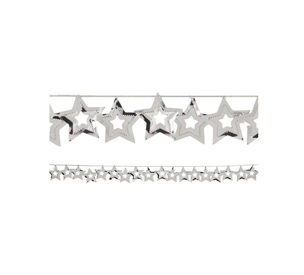 Unlit Garland | 12 Confetti Metallic Silver Cutout Stars Hanging Christmas Party Garlands 108′ Garland Unlit Garland