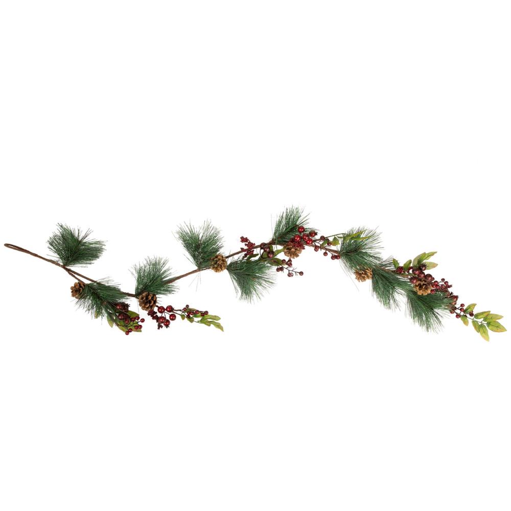 Unlit Garland | 4.5′ x 5.5" Green and Red Snow Dusted Artificial Christmas Garland – Unlit Garland Unlit Garland