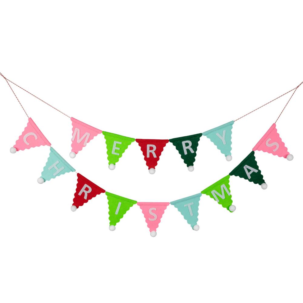 Unlit Garland | 45" Multi "Merry Christmas" Triangles Banner Garland – Unlit Garland Unlit Garland