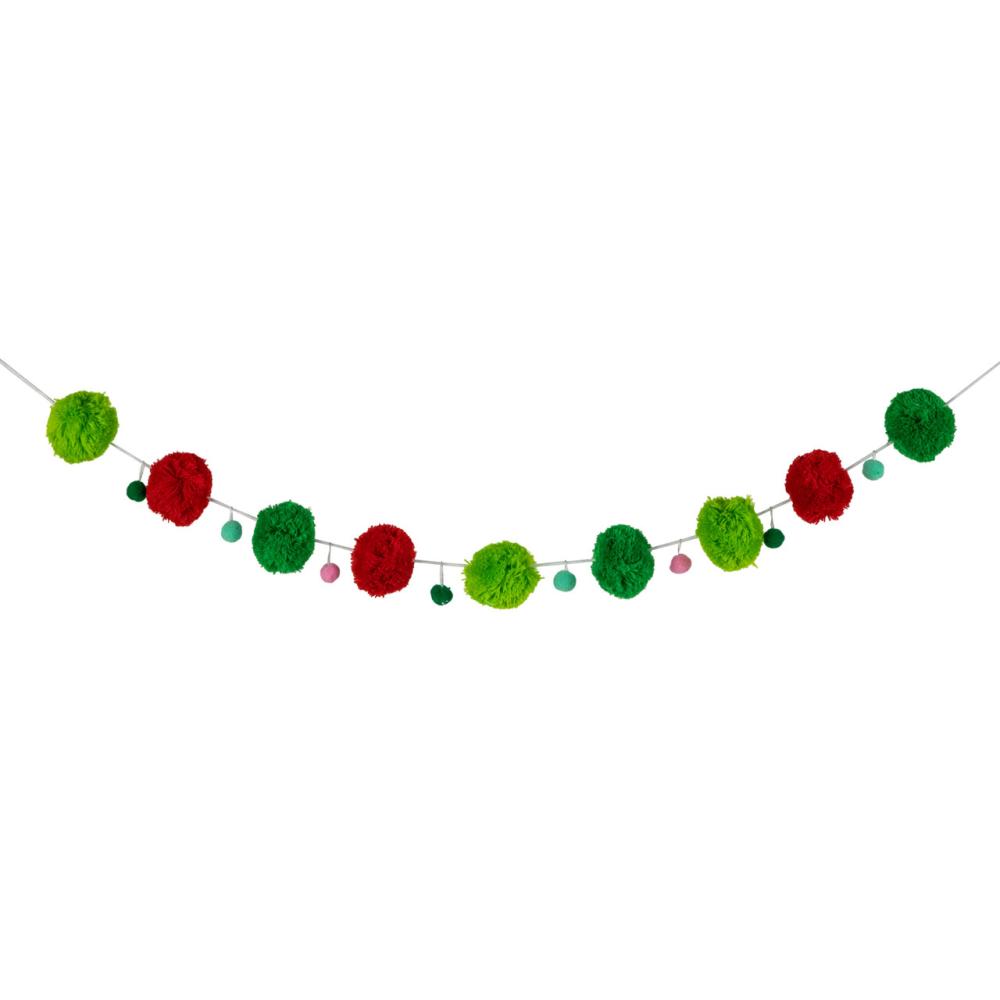 Unlit Garland | 46" Green and Red Christmas Wool Beaded Garland – Unlit Garland Unlit Garland