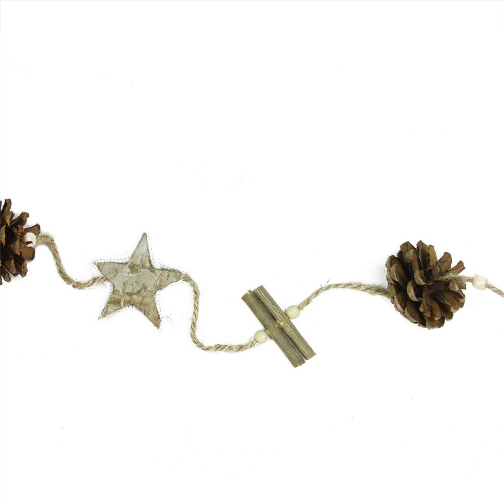 Unlit Garland | 5′ Natural Brown Birch Bark Stars, Twigs and Pine Cone Artificial Christmas Garland – Unlit Garland Unlit Garland