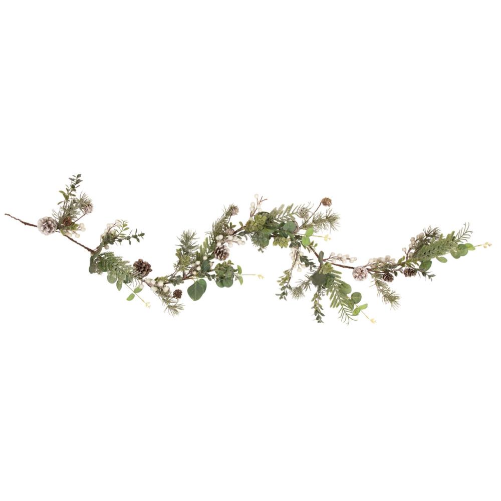 Unlit Garland | 5′ White Berry, Eucalyptus and Pinecone Christmas Garland – Unlit Berry Garland Berry Garland