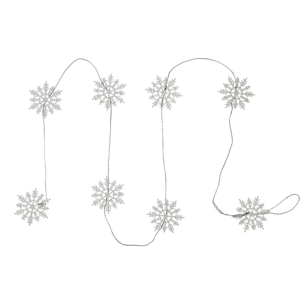 Unlit Garland | 5′ White Glitter Dusted Wooden Snowflake Christmas Garland Garland Specialty Garland