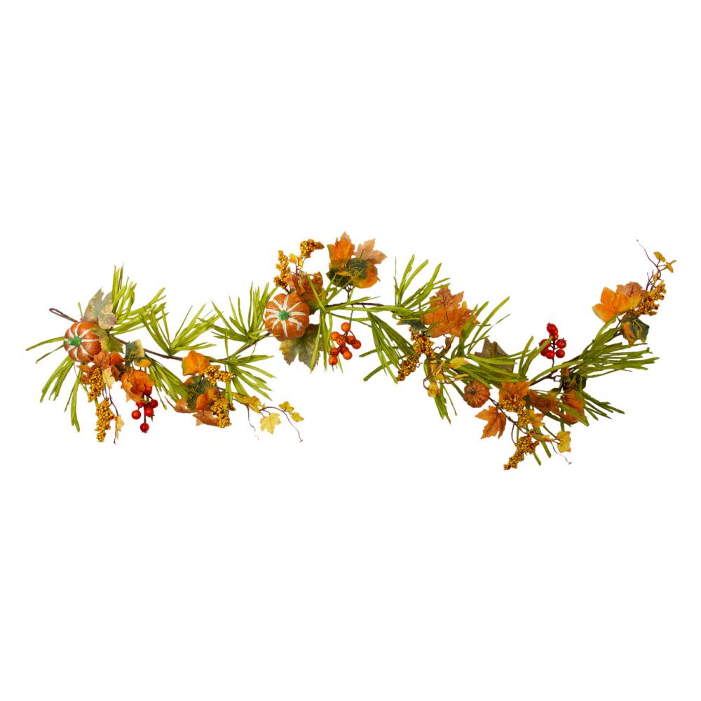 Unlit Garland | 5′ x 10" Pumpkins and Berries with Leaves Artificial Thanksgiving Garland – Unlit Garland Unlit Garland