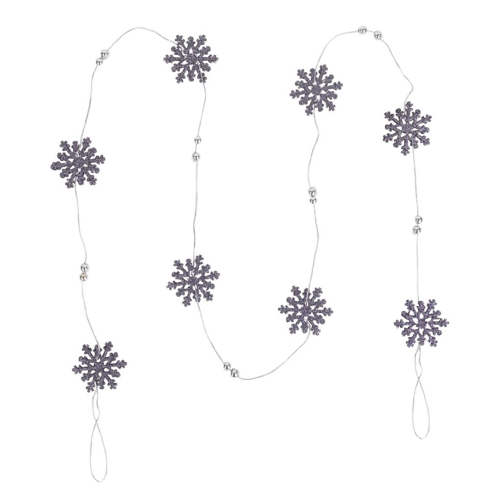 Unlit Garland | 5′ x 2" Purple Snowflake Christmas Garland with Silver Beads, Unlit Beaded Garland Beaded Garland