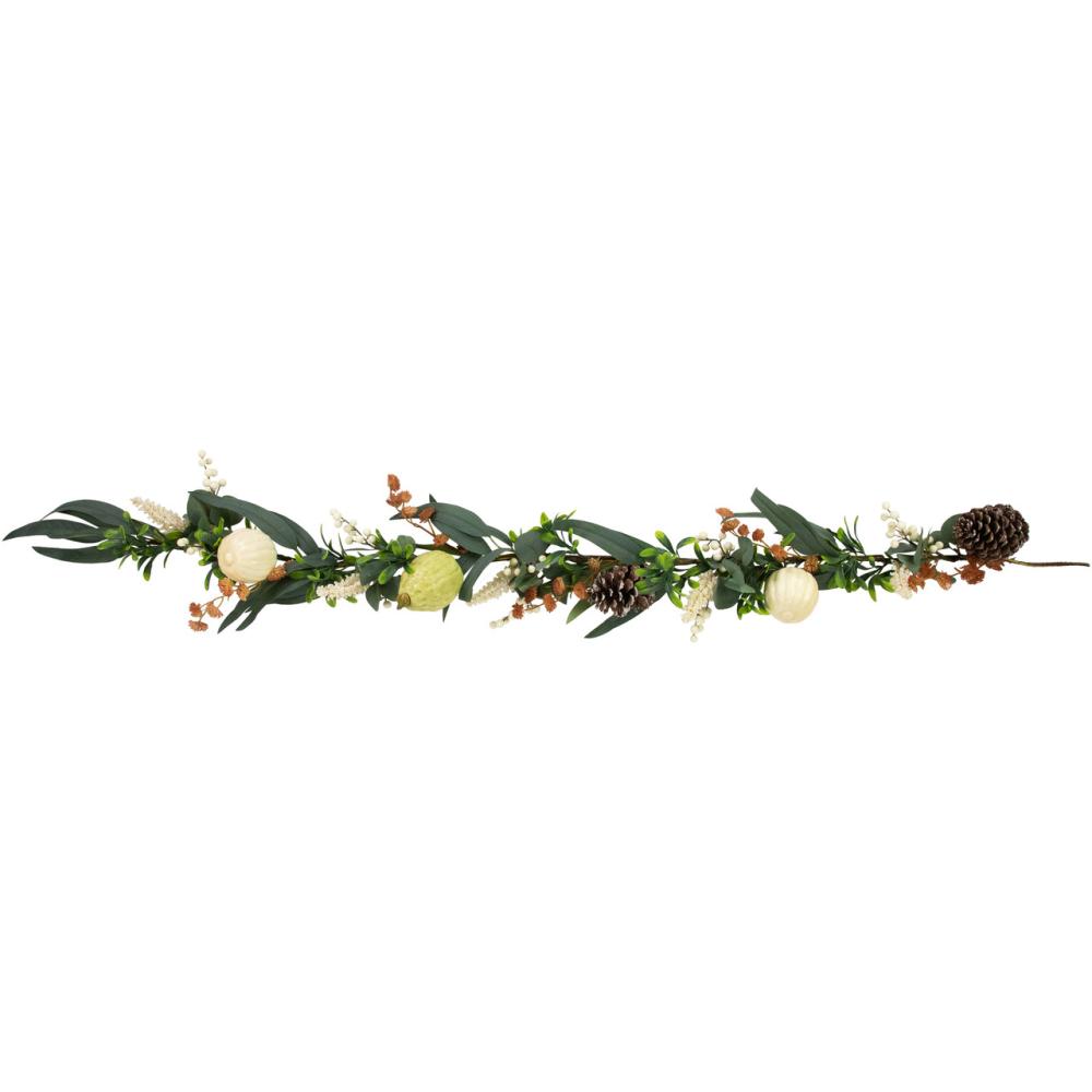 Unlit Garland | 5′ x 6" Green Gourds and Foliage Artificial Fall Harvest Garland – Unlit Garland Unlit Garland