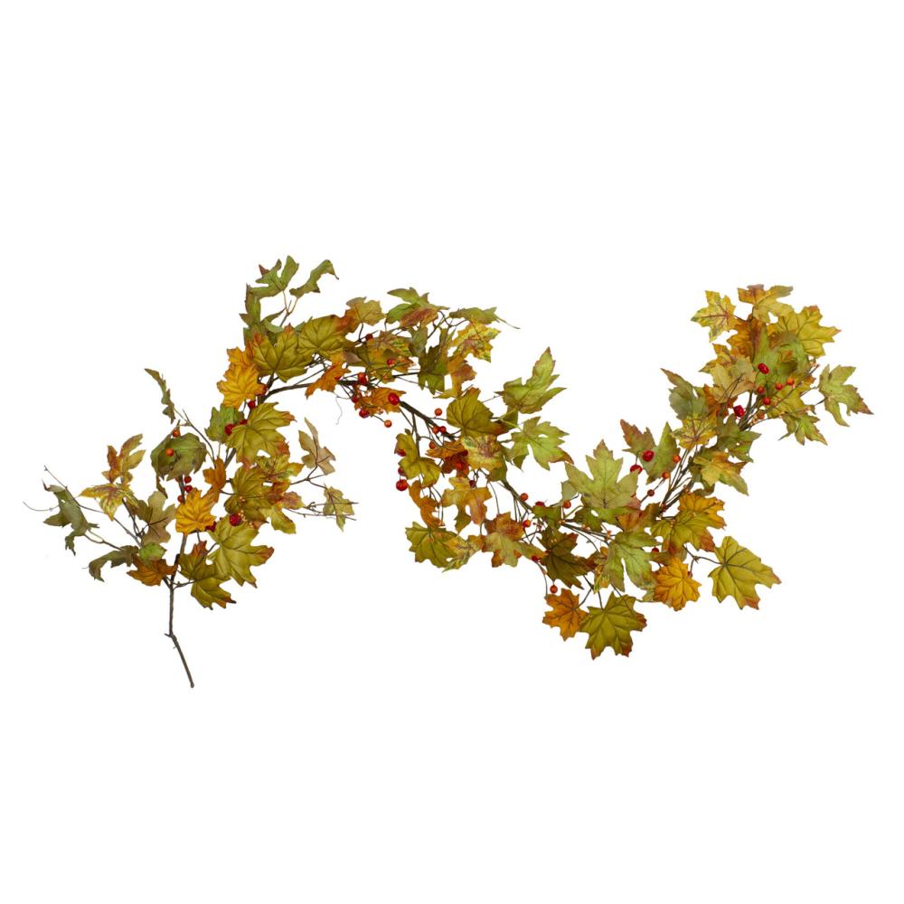 Unlit Garland | 5′ x 6" Leaves and Berries Artificial Thanksgiving Garland – Unlit Garland Unlit Garland