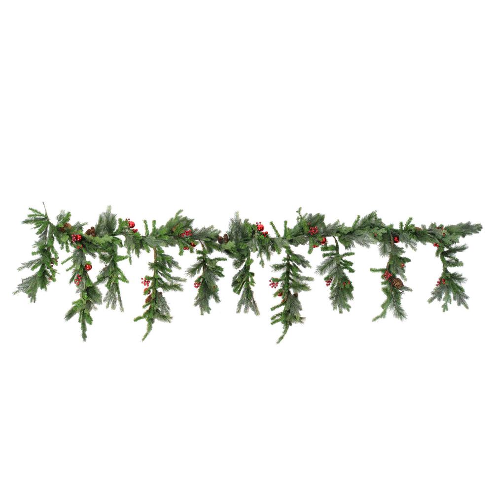 Unlit Garland | 6.5′ x 30" Red Berry and Ball Ornament Mixed Pine Artificial Christmas Garland – Unlit Garland Unlit Garland