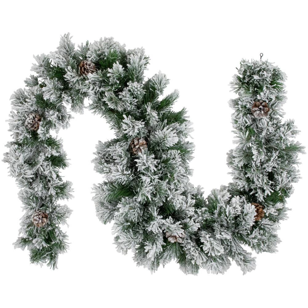 Unlit Garland | 6.75′ x 12" Flocked Angel Pine and Pine Cones Artificial Christmas Garland – Unlit Frosted, Flocked, Iced Garland Frosted, Flocked, Iced Garland