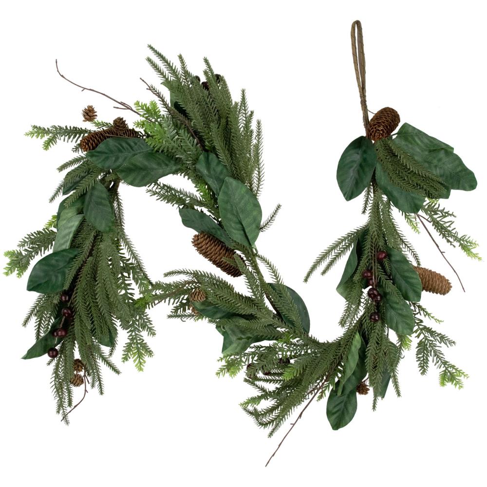 Unlit Garland | 6′ Mixed Foliage with Pine Cones and Berries Christmas Garland, Unlit Garland Unlit Garland