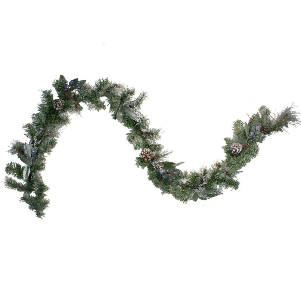 Unlit Garland | 6′ x 10" Mixed Pine and Blueberries Artificial Christmas Garland – Unlit Frosted, Flocked, Iced Garland Frosted, Flocked, Iced Garland