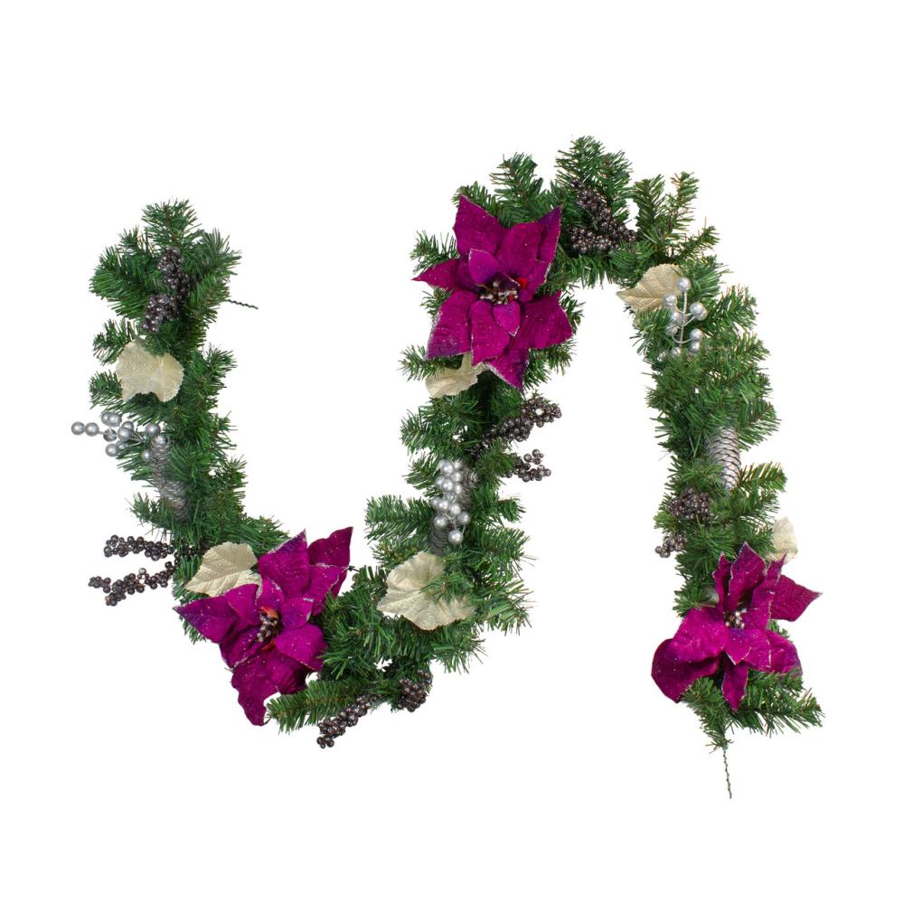 Unlit Garland | 6′ x 10" Poinsettia and Pine Cone Artificial Christmas Garland – Unlit Garland Specialty Garland