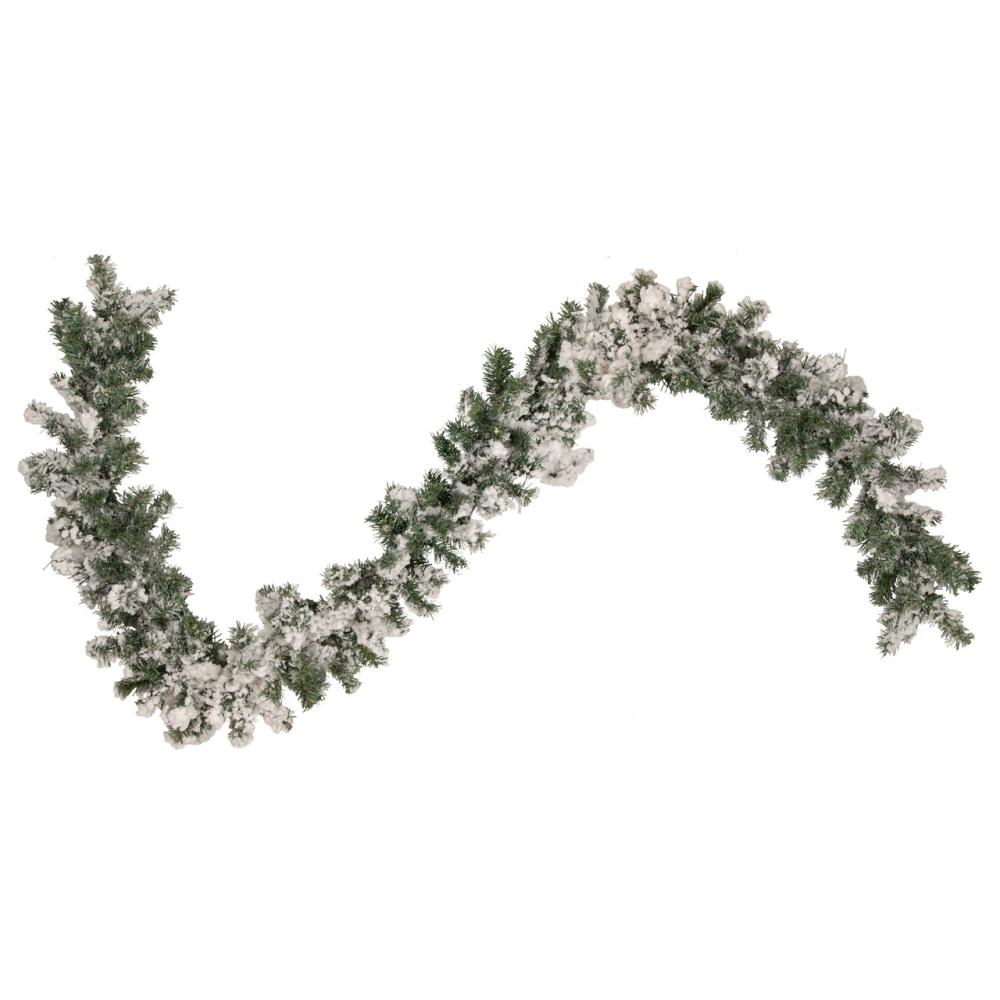 Unlit Garland | 9′ x 10" Flocked Pine Artificial Christmas Garland – Unlit Frosted, Flocked, Iced Garland Frosted, Flocked, Iced Garland