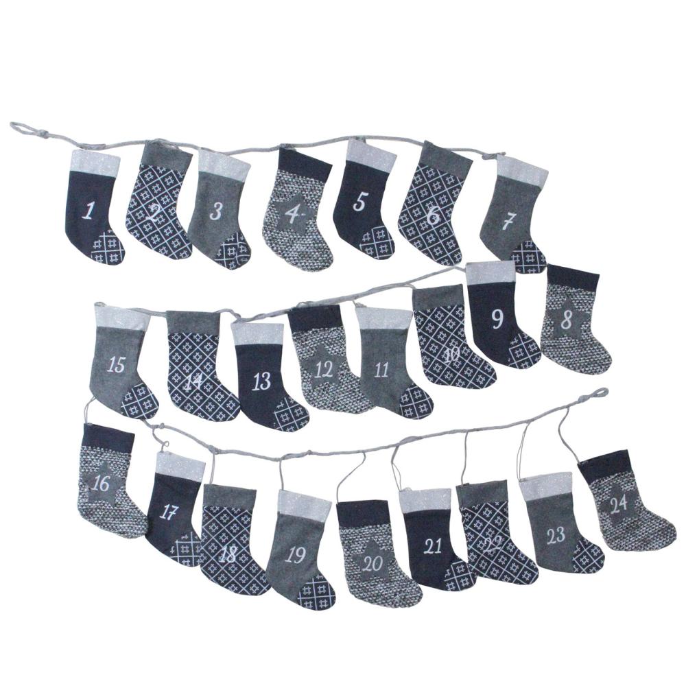 Unlit Garland | 96′ Blue and Gray Countdown Christmas Stocking Garland – Unlit Garland Specialty Garland