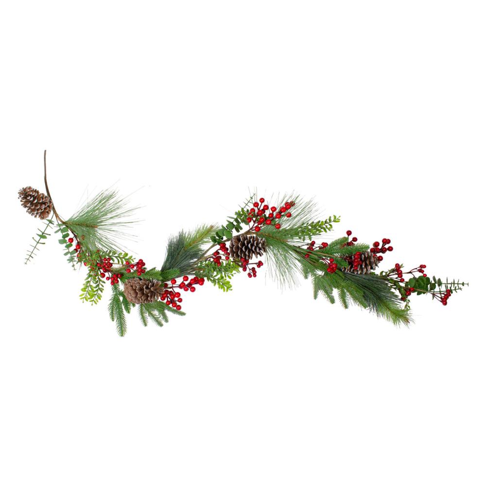 Unlit Garland | Berry Pine and Eucalyptus Artificial Christmas Garland – 5′ x 10" – Unlit Berry Garland Berry Garland