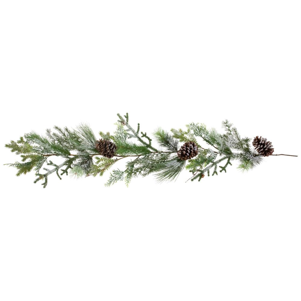 Unlit Garland | Frosted Mixed Pine and Cedar with Pinecones Artificial Christmas Garland – 5′ x 10" – Unlit Garland Unlit Garland